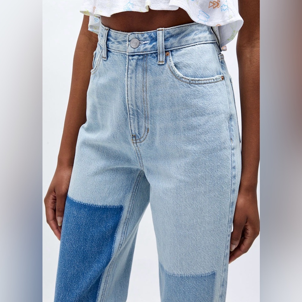 PacSun 90s Boyfriend Jeans Size 27 Light Wash Patchwork High Rise Baggy Denim - Picture 3 of 8